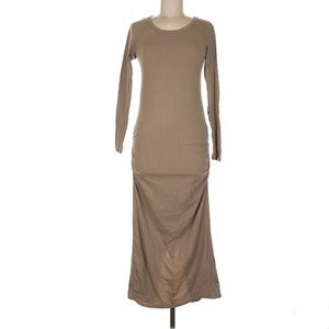 James Perse Long Sleeve Crew Neck Ruched Midi Casual Dress